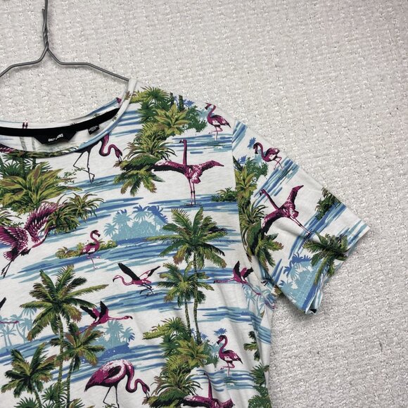 Only & Sons T-Shirt Mens M Tropical Flamingo Palm tree Hippie Summer Festival - Picture 3 of 14